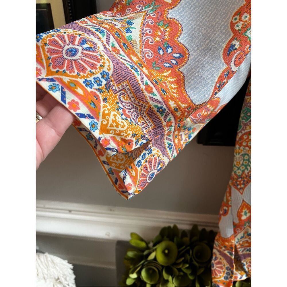 Cynthia Rowley Light Blue & Orange Indian Print Tunic Top sz 3X EUC - Picture 2 of 7